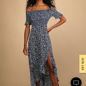 Lulu's Blue Floral Off-Shoulder Smocked Dress